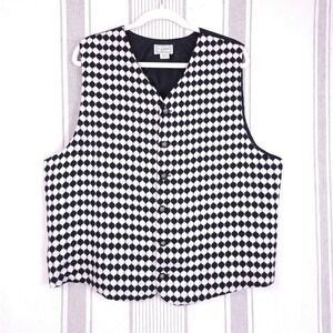 Vintage Lazio Vest Mens XL Black White Masquerade NYE Argyle Diamond Jester